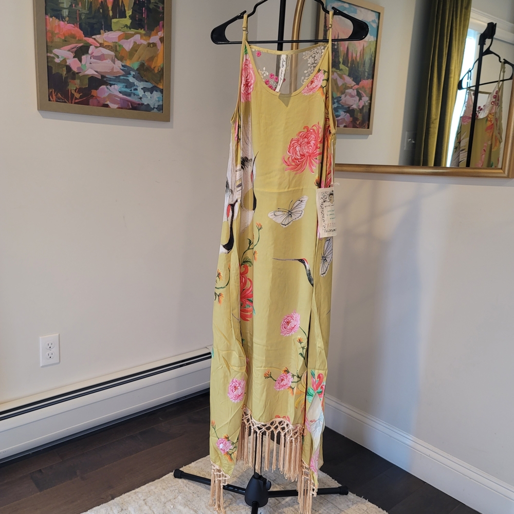 NWT ARATTA Legend of the Crane 100% Viscose Yellow Pink Floral Size XL - Picture 3 of 10
